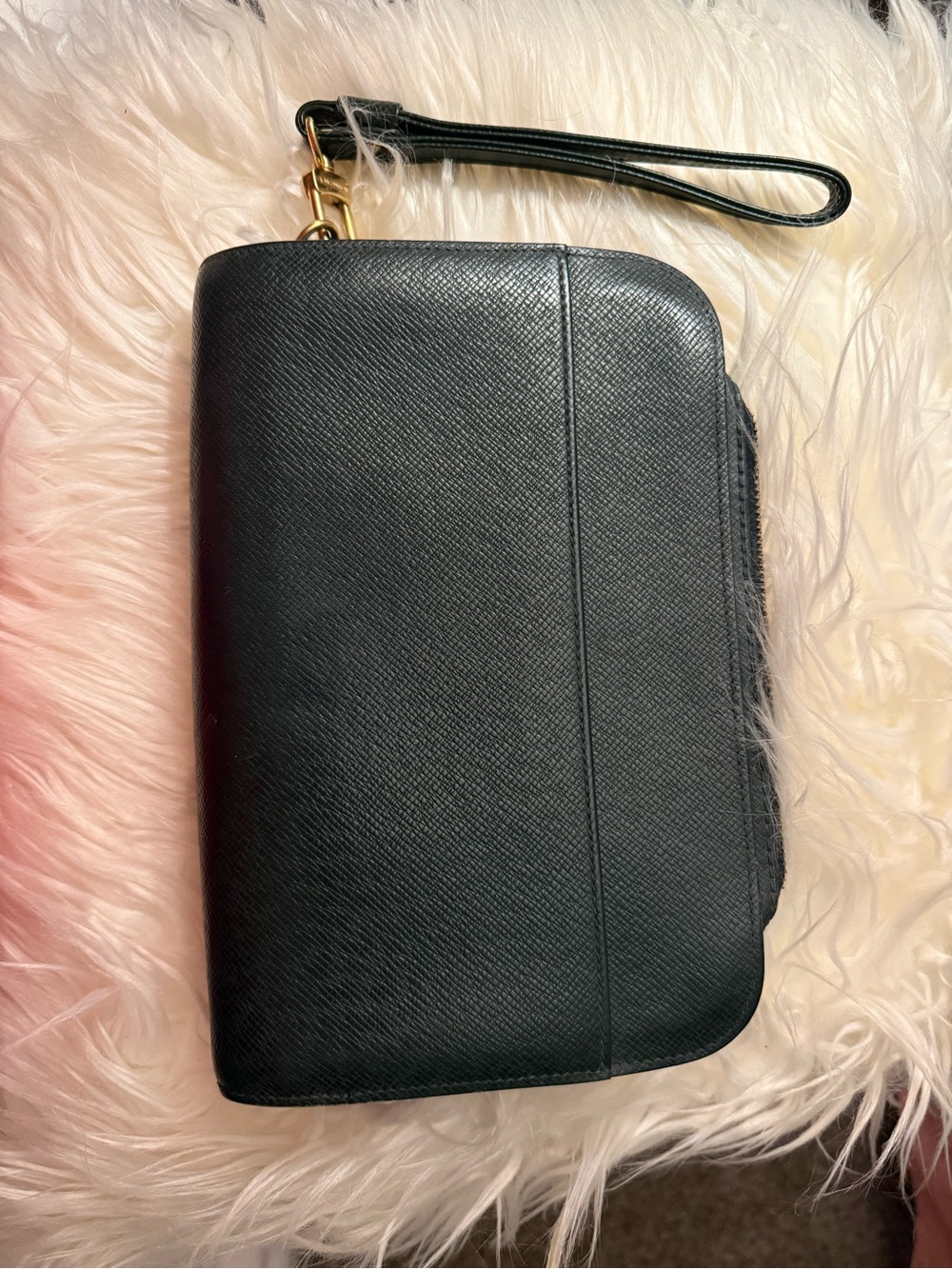 Louis Vuitton Leather Wristlet with Gold Hardware